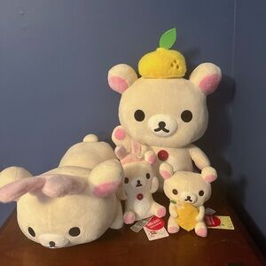 NWT Set of 4 Rilakkuma Korilakkuma Lemon Plush and Bath Time Bunny Ears